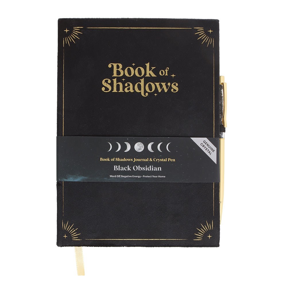 Something Different - Book of Shadows with Black Obsidian Crystal Pen Notebook - Black